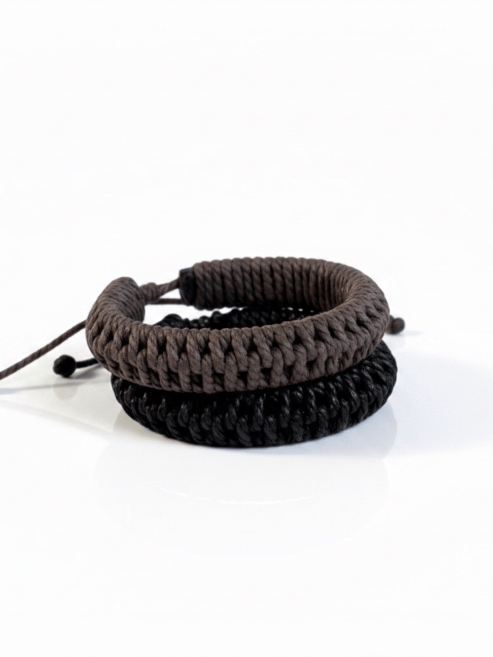 Womens Black or Brown Braided Leather Cotten Adjustable Bracelets